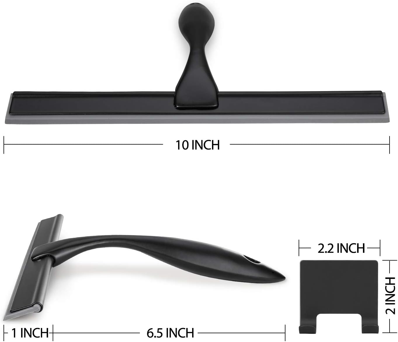 HIWARE All-Purpose Shower Squeegee for Shower Doors, Bathroom, Window and Car Glass - Black