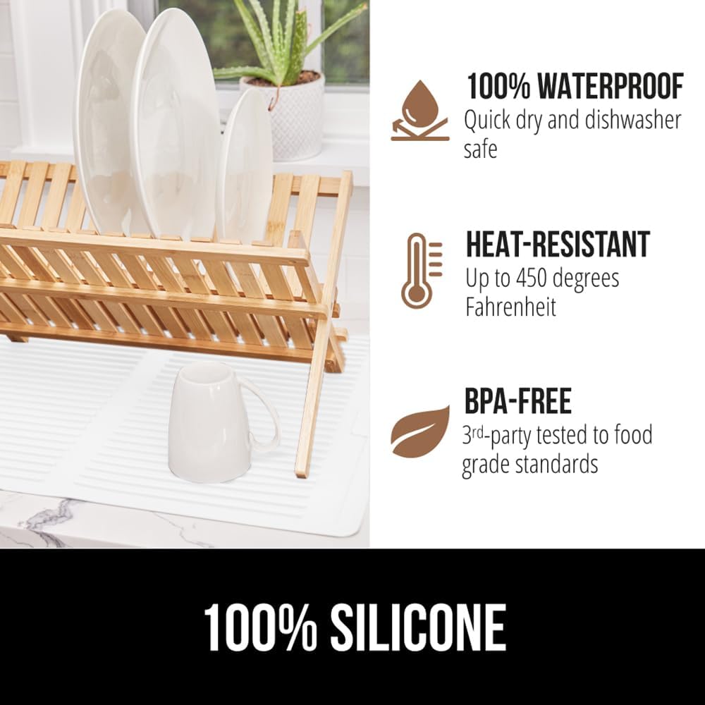 GORILLA GRIP 100% BPA-Free Patented Silicone Dish Drying Mat for Kitchen Counter, 18x24 Inch, Water