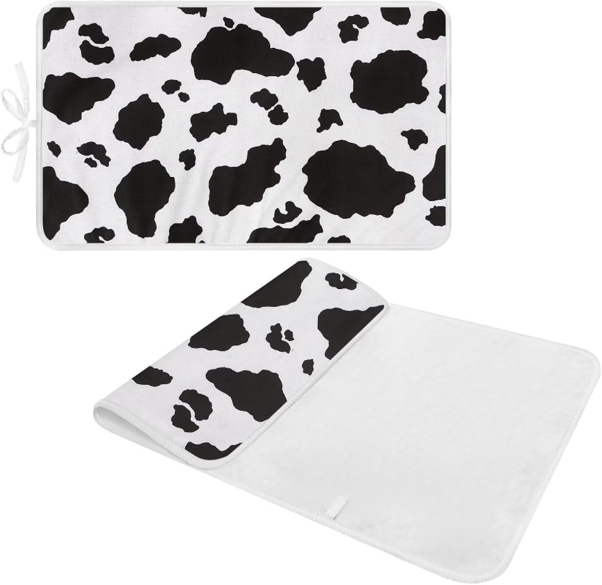 Cow Print Ironing Mat Portable Ironing Pad,Black and White 32 x 16 Inch Large Ironing Mat for Table