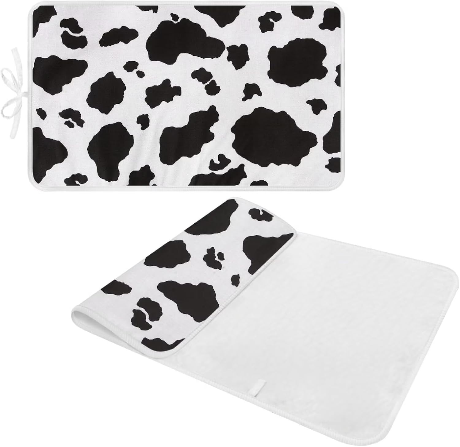 Cow Print Ironing Mat Portable Ironing Pad,Black and White 32 x 16 Inch Large Ironing Mat for Table