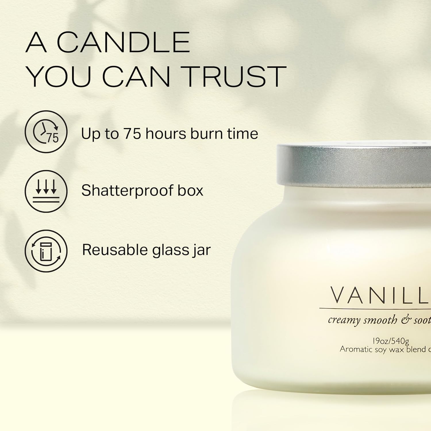 Volcano Vanilla Candle 19oz:- with a Crackling Wooden Wick in Large 4" x 5" Large Elegant White