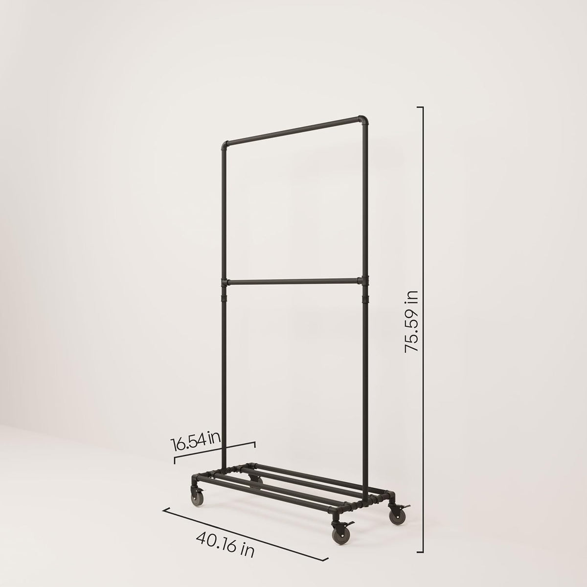 pamo Industrial Pipe Clothing Rack with Shelf - 130 lbs Capacity - Free Standing Clothes Rack and