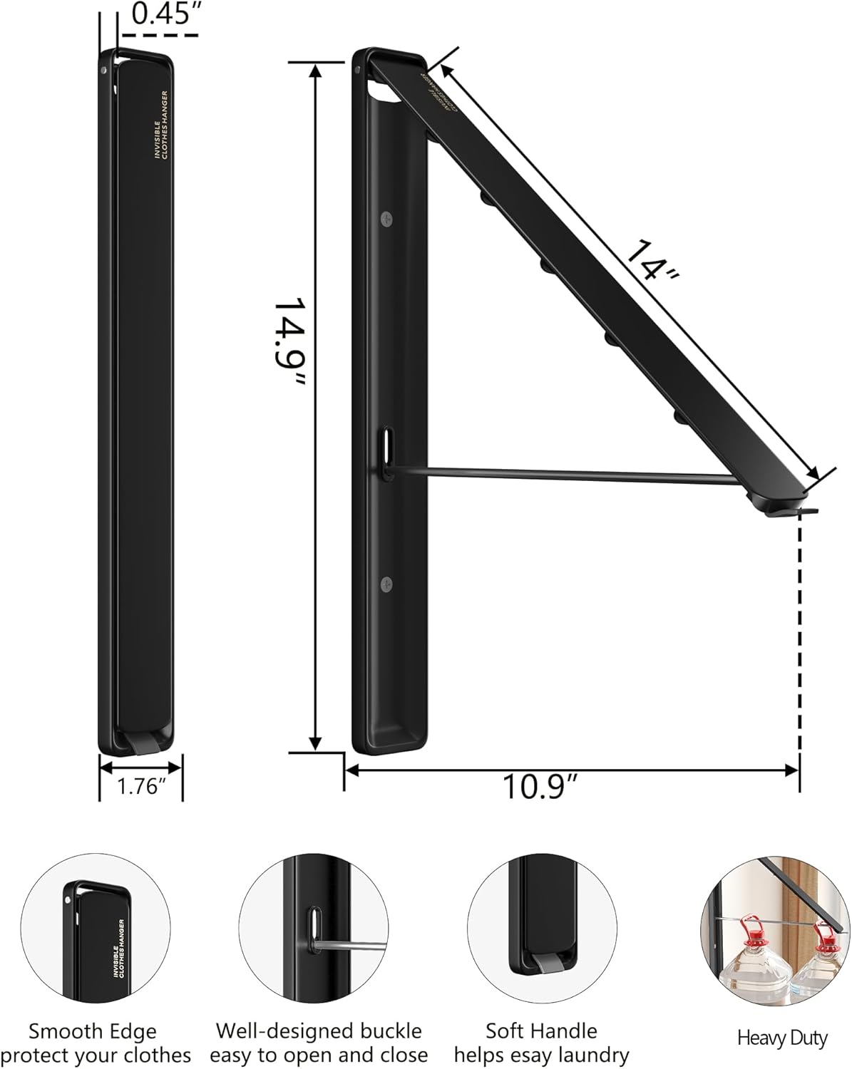 Dr.DJ Clothes Drying Rack, Wall-Mounted Retractable & Foldable Clothes Hanger for Laundry Room