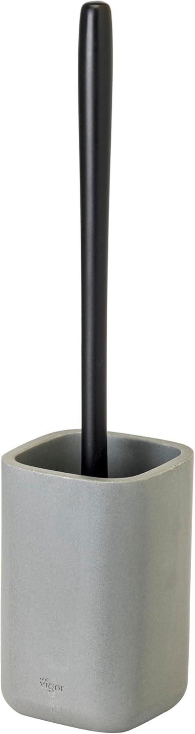 Vigar Zense Toilet Brush and Holder Set, Toilet Bowl Brush with Polyresin Stone Holder, Bathroom