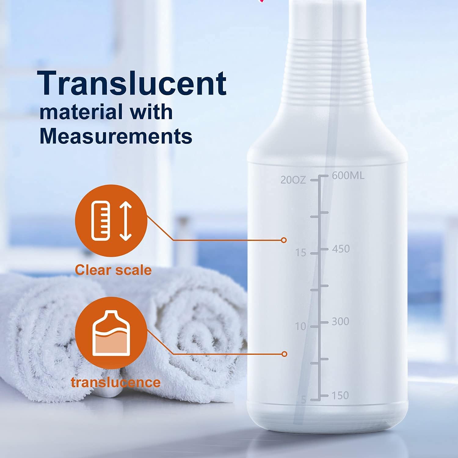 Veco Spray Bottle (5 Pack,24 Oz) with Measurements and Adjustable Nozzle(Mist & Stream Mode), HDPE