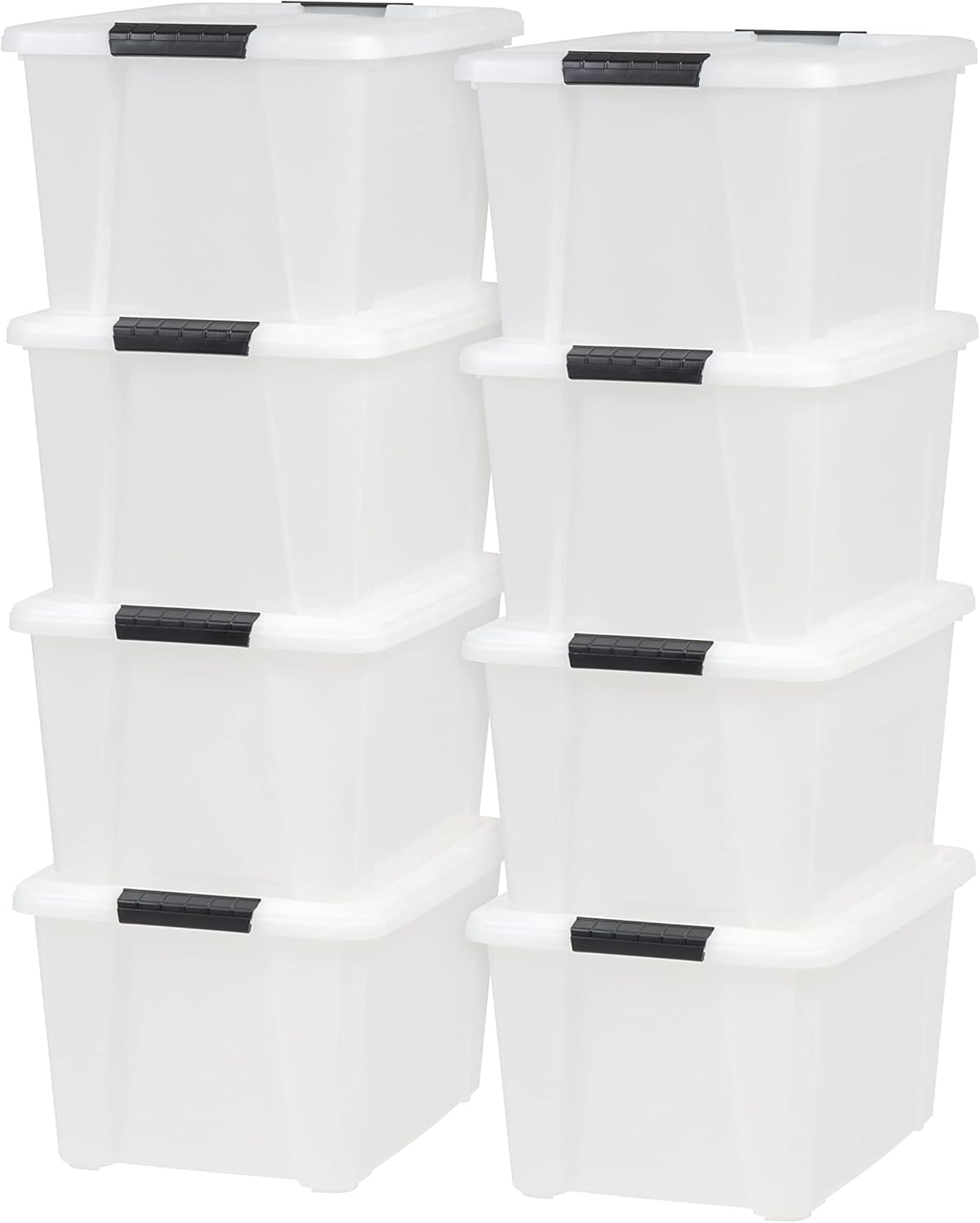 IRIS USA 33 Qt Stackable Plastic Storage Bins with Lids, 8 Pack - BPA-Free, Made in USA - Discreet