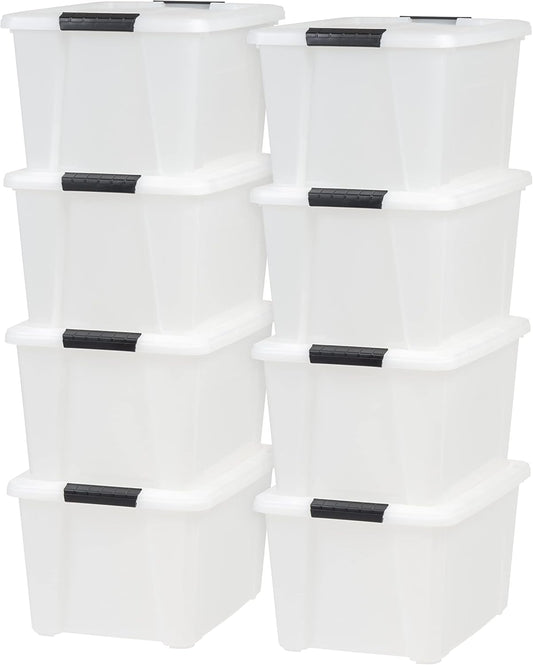 IRIS USA 33 Qt Stackable Plastic Storage Bins with Lids, 8 Pack - BPA-Free, Made in USA - Discreet