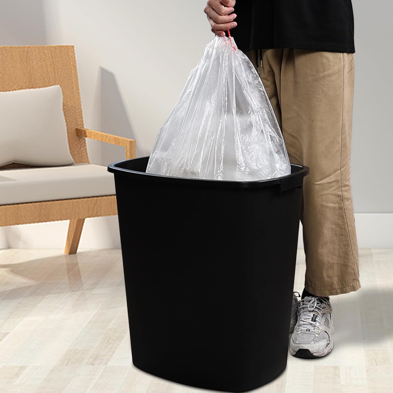 Zopnny 4-Pack 18 Gallon Tall Kitchen Swing Top Garbage Can, Plastic Swing Top Lid Trash Can, Black