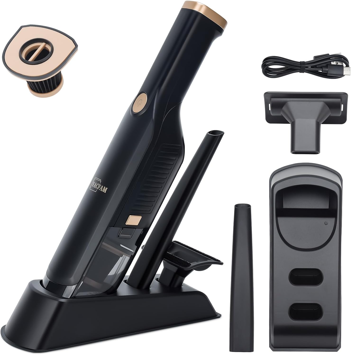 Handheld Vacuum Cordless, High Power Suction, USB Quick Charge, Car Vacuum Cleaner with Storage