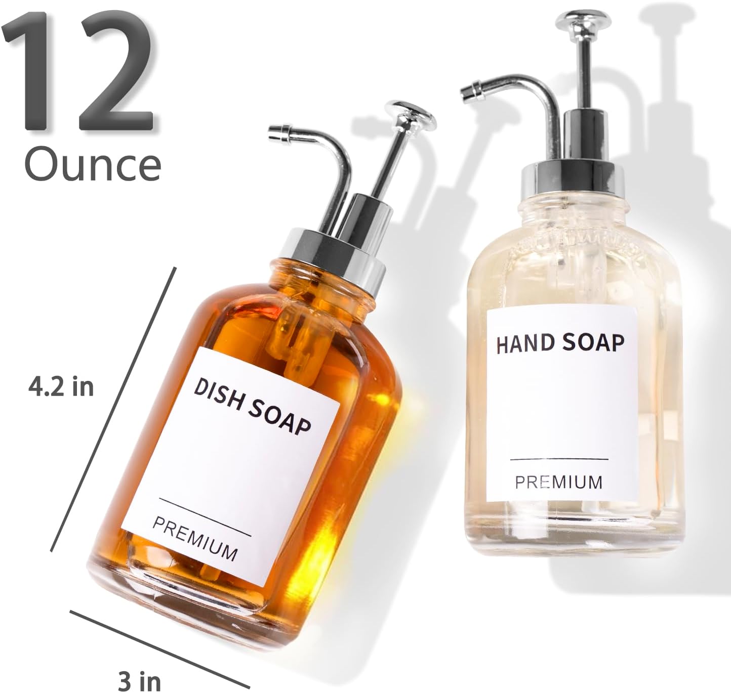 12oz Dish Soap Dispenser for Kitchen, Hand Glass Soap Dispenser Set with Pump, Tray, Funnel for