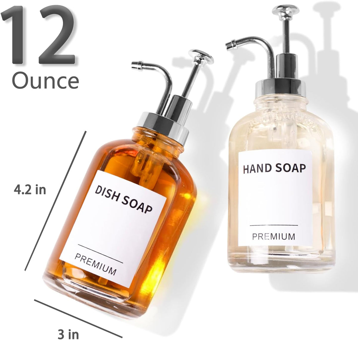 12oz Dish Soap Dispenser for Kitchen, Hand Glass Soap Dispenser Set with Pump, Tray, Funnel for