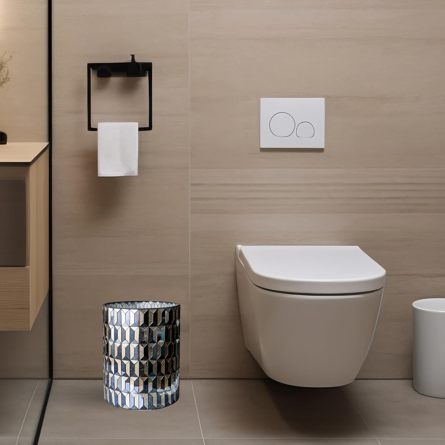 Escenzy Modern Bathroom Trash Can Mosaic Glass 6L | Decorative Small Garbage Can | 8" x 10" |