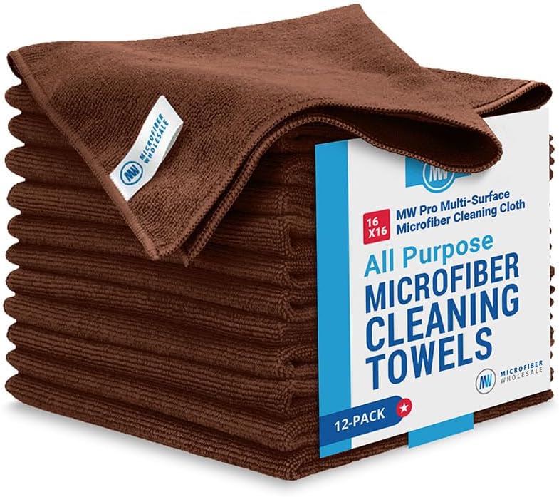 MW Pro Microfiber Cleaning Cloth | Brown | 12 Pack | 16” x 16” | Coffee, Barista, Espresso Towels