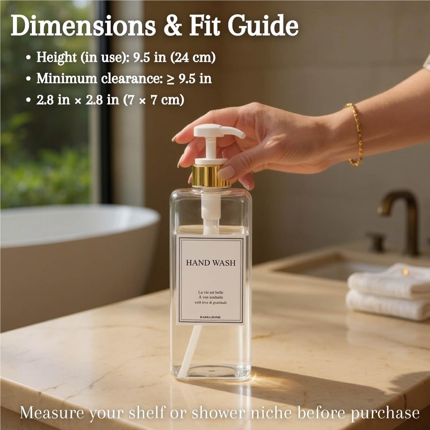 Modern Gold Design Large 27 oz Shampoo and Conditioner Dispensers - Empty Plastic Refillable Pump