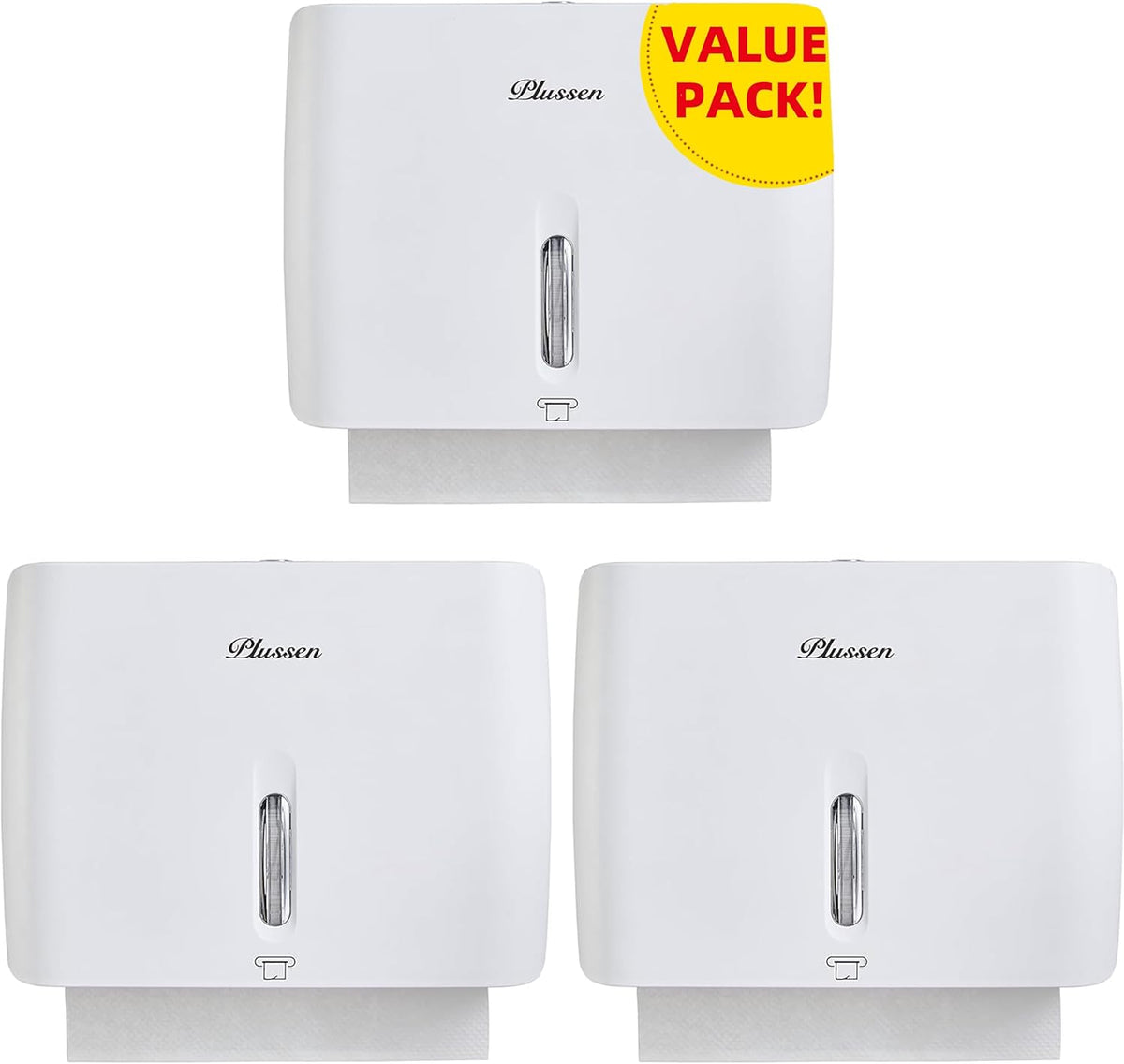 Paper Towel Dispenser Wall Mount Commercial Pack of 3 White Holder Fits Multifold Hand Towels for