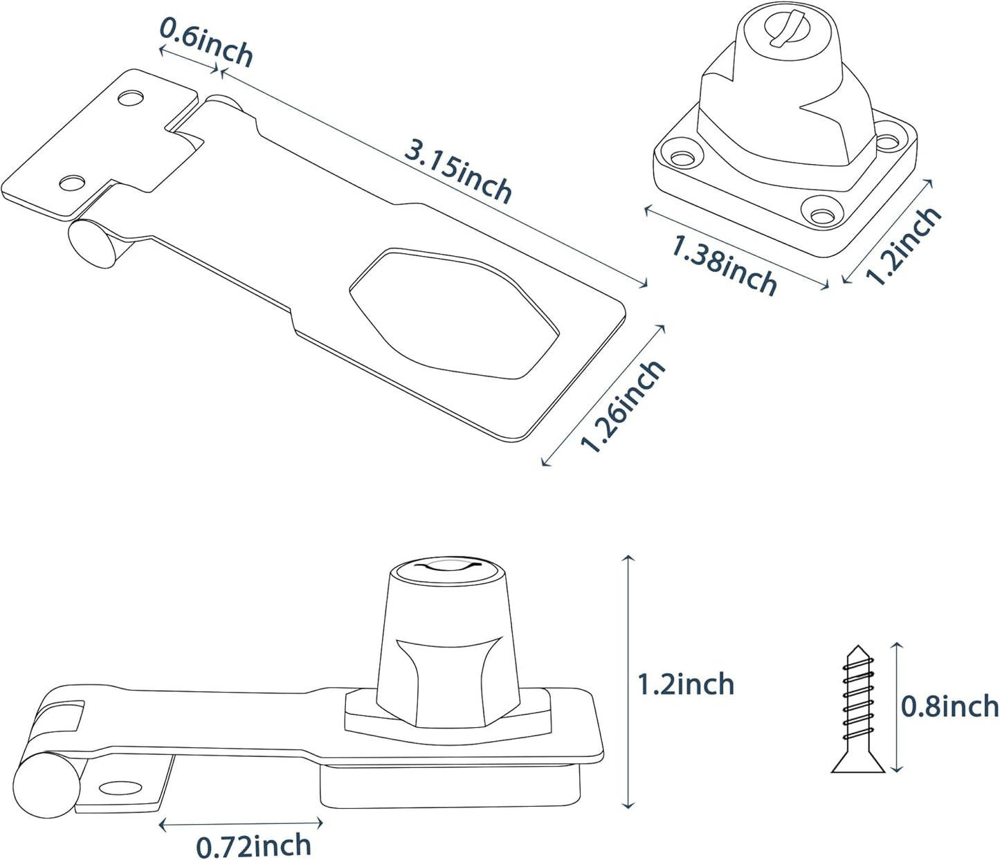 Alise Keyed Hasp Lock,3 Inch Safety Packlock Clasp Hasp Lock Latch with Lock, Black Door Hinge Lock