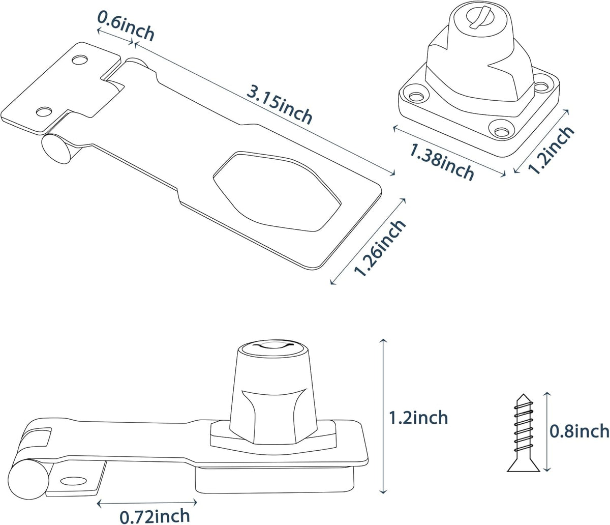 Alise Keyed Hasp Lock,3 Inch Safety Packlock Clasp Hasp Lock Latch with Lock, Black Door Hinge Lock