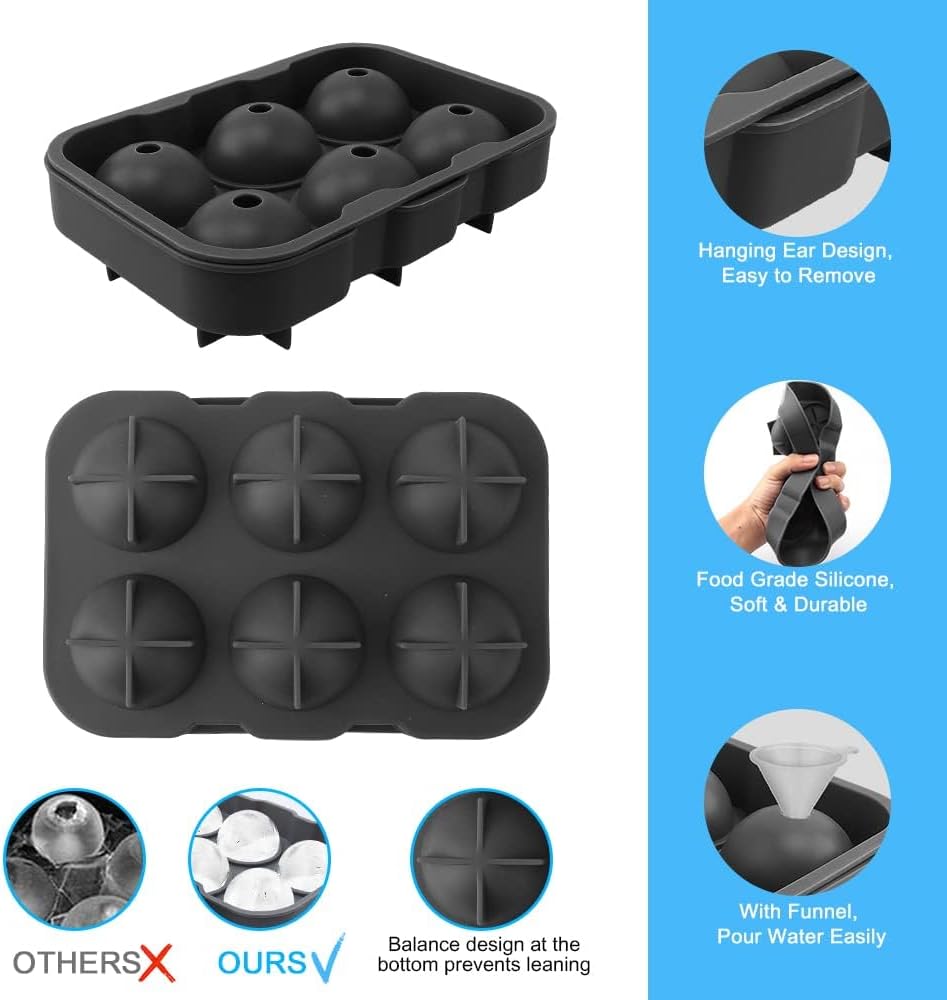 Silicone Round Ice Cube Mold, Round Ice Cube Trays for Freezer with Funnel, Easy Release Ice Cube