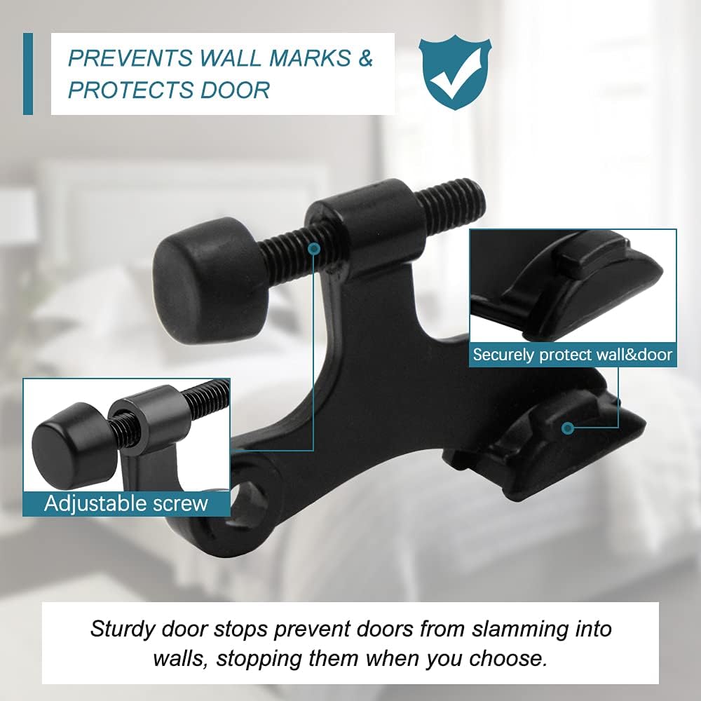 24 Pack Hinge Pin Black Door Stopper, Adjustable Heavy Duty Hinge Pin Door Stop with Black Rubber