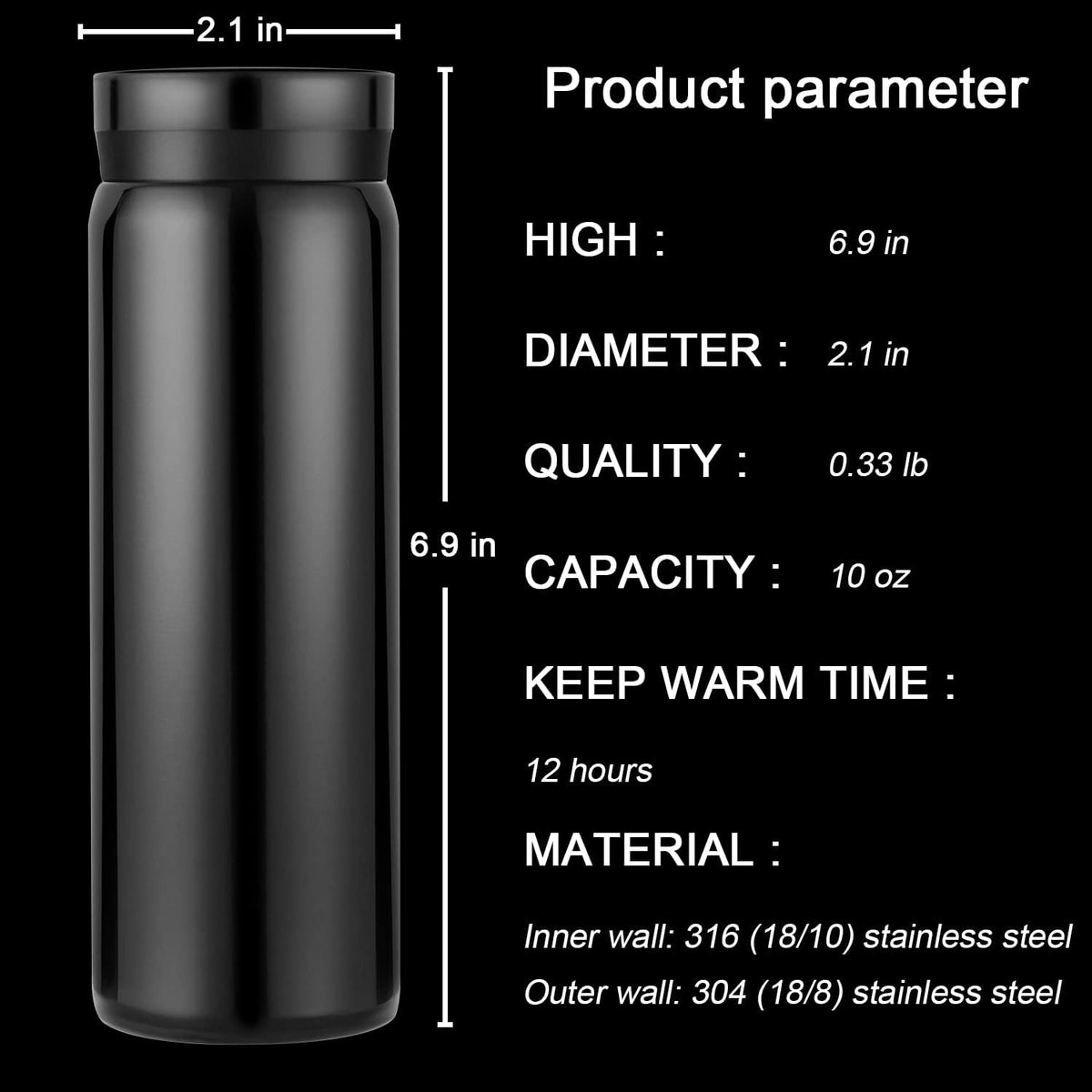 10oz Mini Water Bottle Stainless Steel Thermos Small Flask - Insulated Vacuum, Leak Proof, Keeps