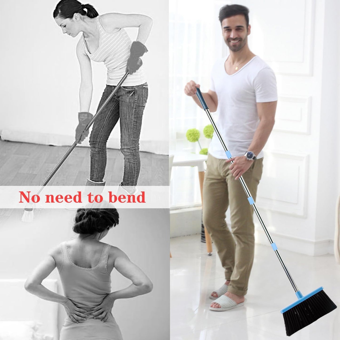 Broom and Dustpan Set for Home 2025 Indoor Outdoor Broom with Dustpan Combo Set Upright Dust Pans