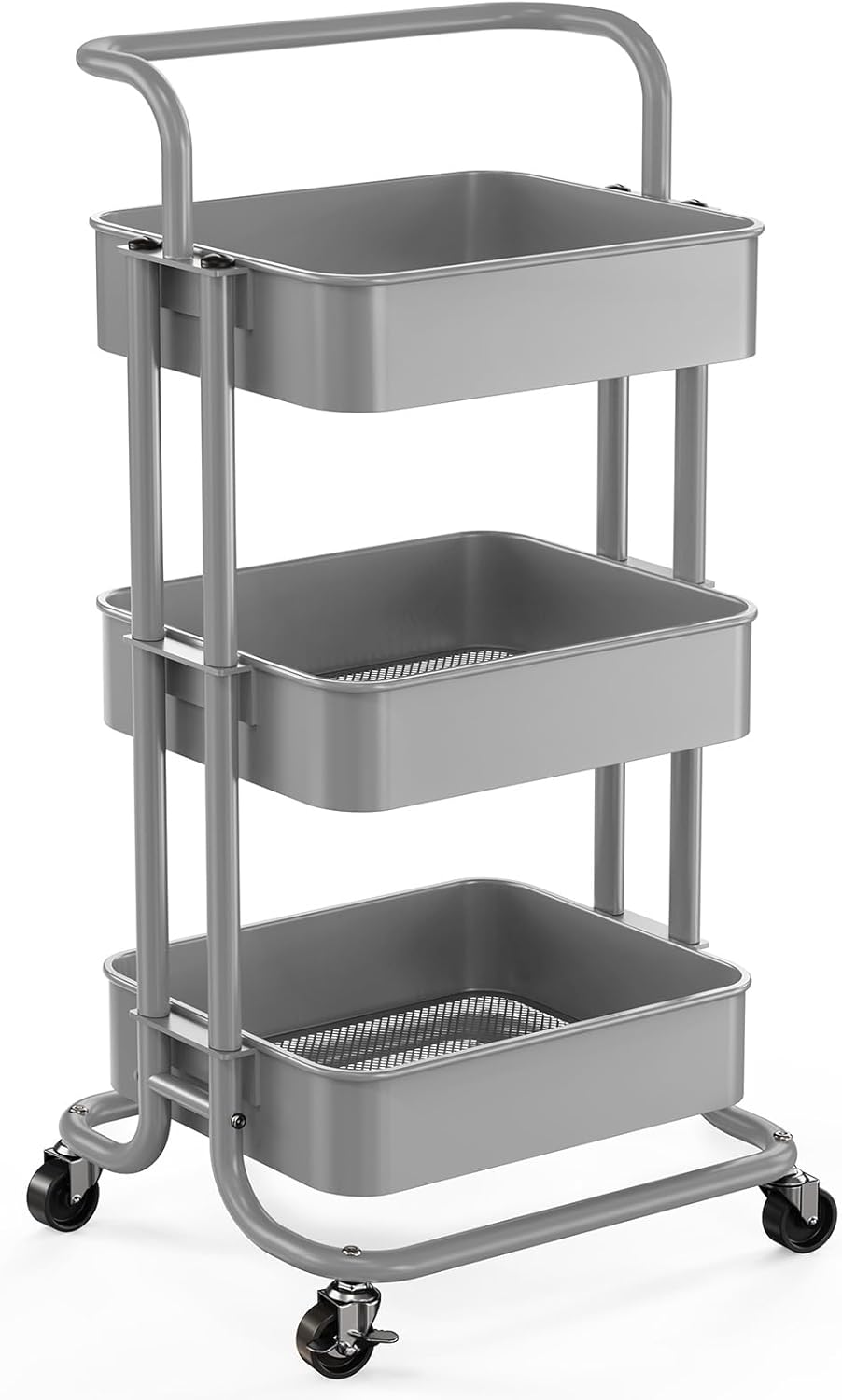 Pipishell 3 Tier Mesh Utility Cart, Rolling Metal Organization Cart with Handle and Lockable