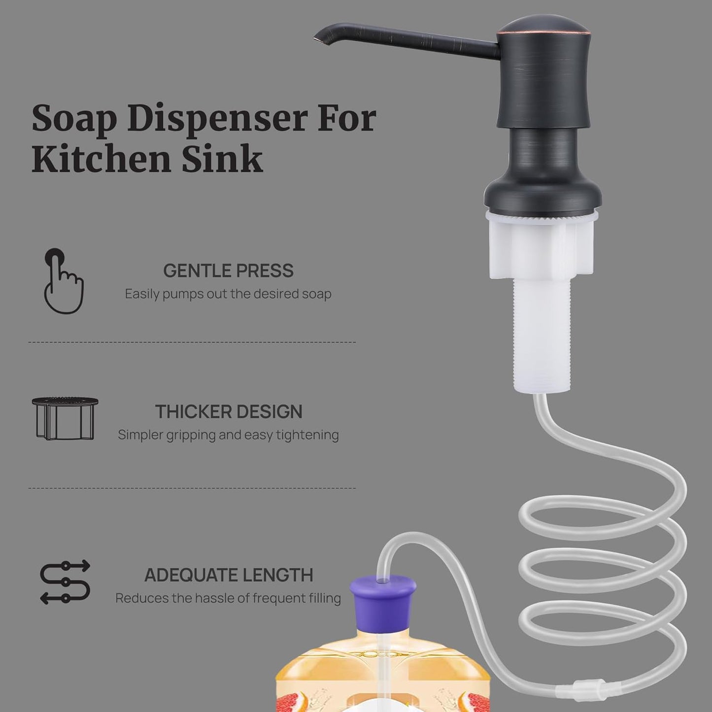 Sink Soap Dispenser for Kitchen Sink Oli Rubbed Bronze Upgrade with 40" Silicone Extension Tube