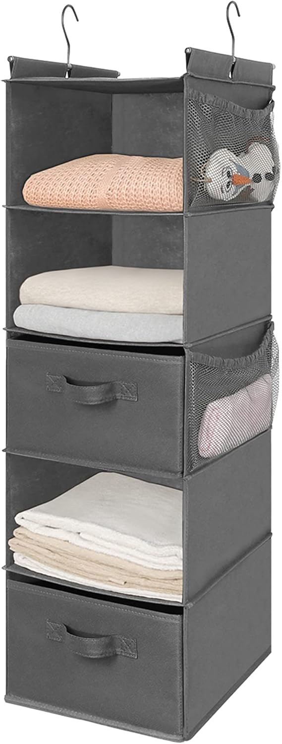 MAX Houser 5 Tier Shelf Hanging Closet Organizer, Cloth Hanging Shelf with 2 Sturdy Hooks for