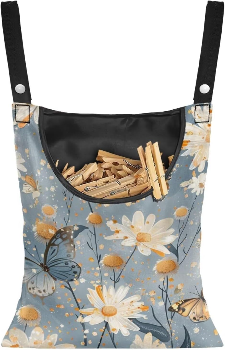 Butterfly Clothespin Bag with Hanging Rope 14.5 x 12 Inch Summer Waterproof Laundry Clothes Pin