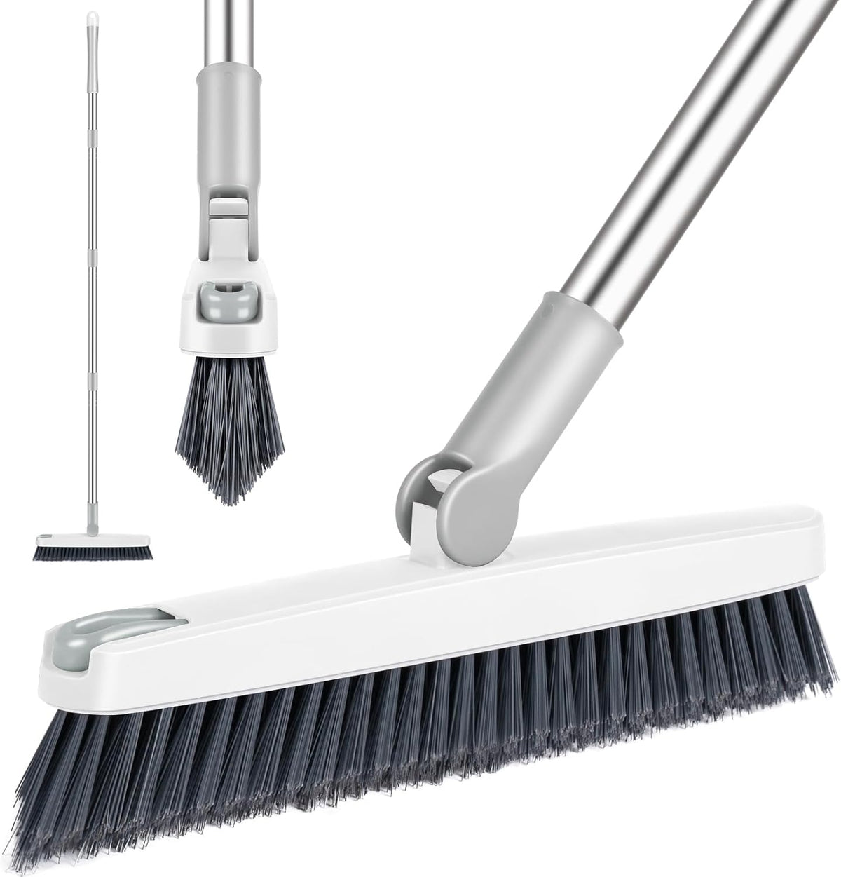 AIR U+ Grout Brush with Long Handle 180° Swivel Scrub Brush with Tweezers to Hair Clip V-Shape