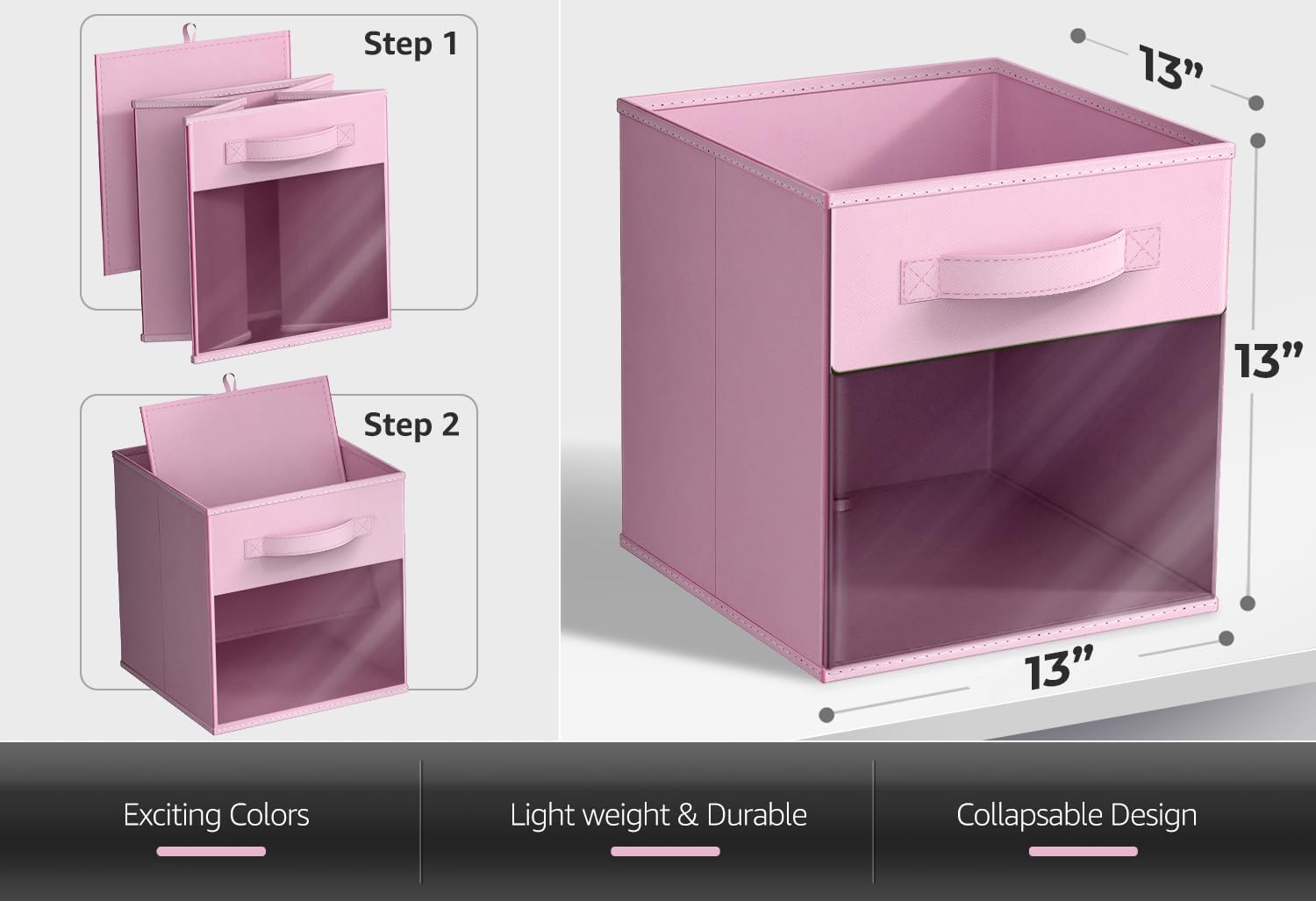 Sorbus 13 Inch Storage Bins with Clear Window - 6 Foldable Baskets for Organizing Clothes, Toys