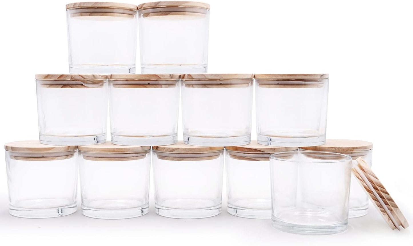 12 OZ Thick Candle Jars for Making Candles 12 Pcs, Empty Jars with Wood Lids for Spice Jars, Sample