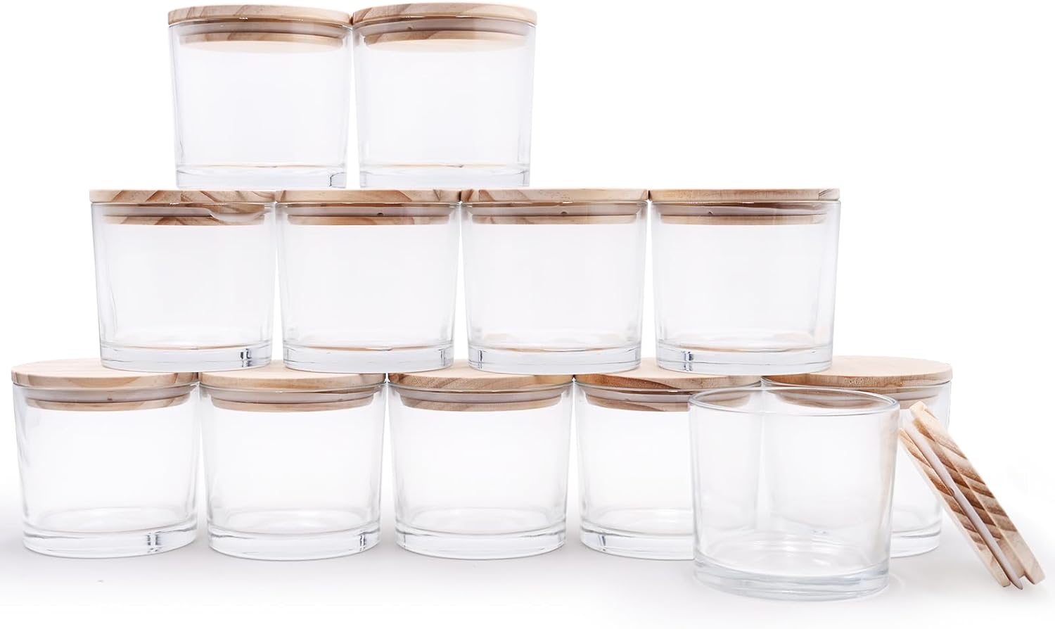 12 OZ Thick Candle Jars for Making Candles 12 Pcs, Empty Jars with Wood Lids for Spice Jars, Sample