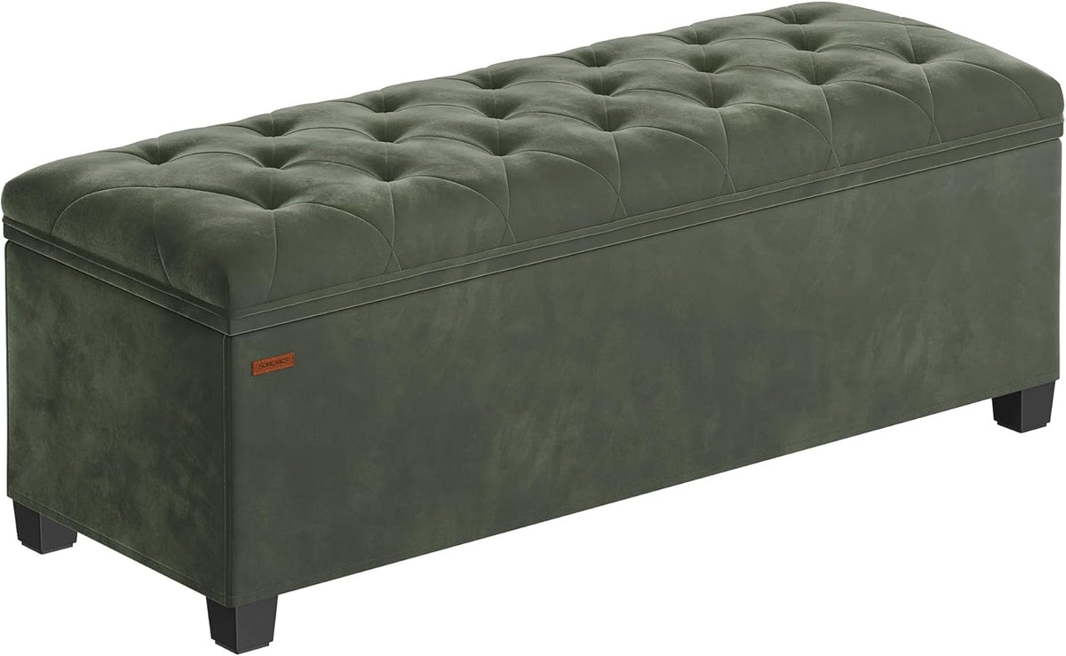 SONGMICS Velvet Storage Ottoman Bench, Foot Rest with Legs, 15.7 x 43 x 15.7 Inches, End of Bed