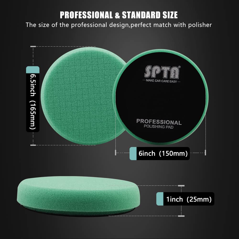Green Heavy Cut Pad, Buffing Polishing Pads, SPTA 1Pc 6.5 Inch Face for 6 Inch 150mm Backing Plate