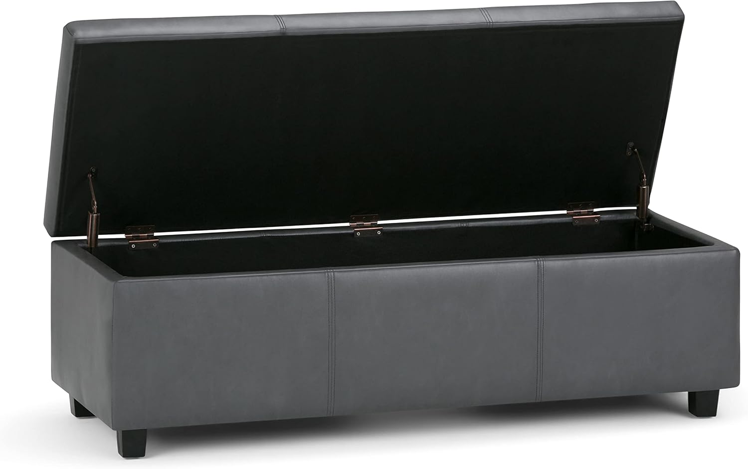 SIMPLIHOME Avalon 48 inch Wide Contemporary Rectangle Storage Ottoman Bench in Stone Grey Vegan