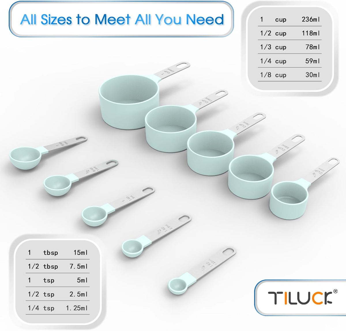 TILUCK Measuring Cups & Spoons Set, Stackable Cups and Spoons, Nesting Measure Cups with Stainless