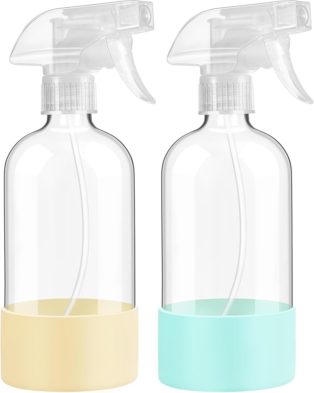 Glass Spray Bottles with Silicone Sleeve Protection, 16 oz 2 Pack, Reusable Spray Bottles with