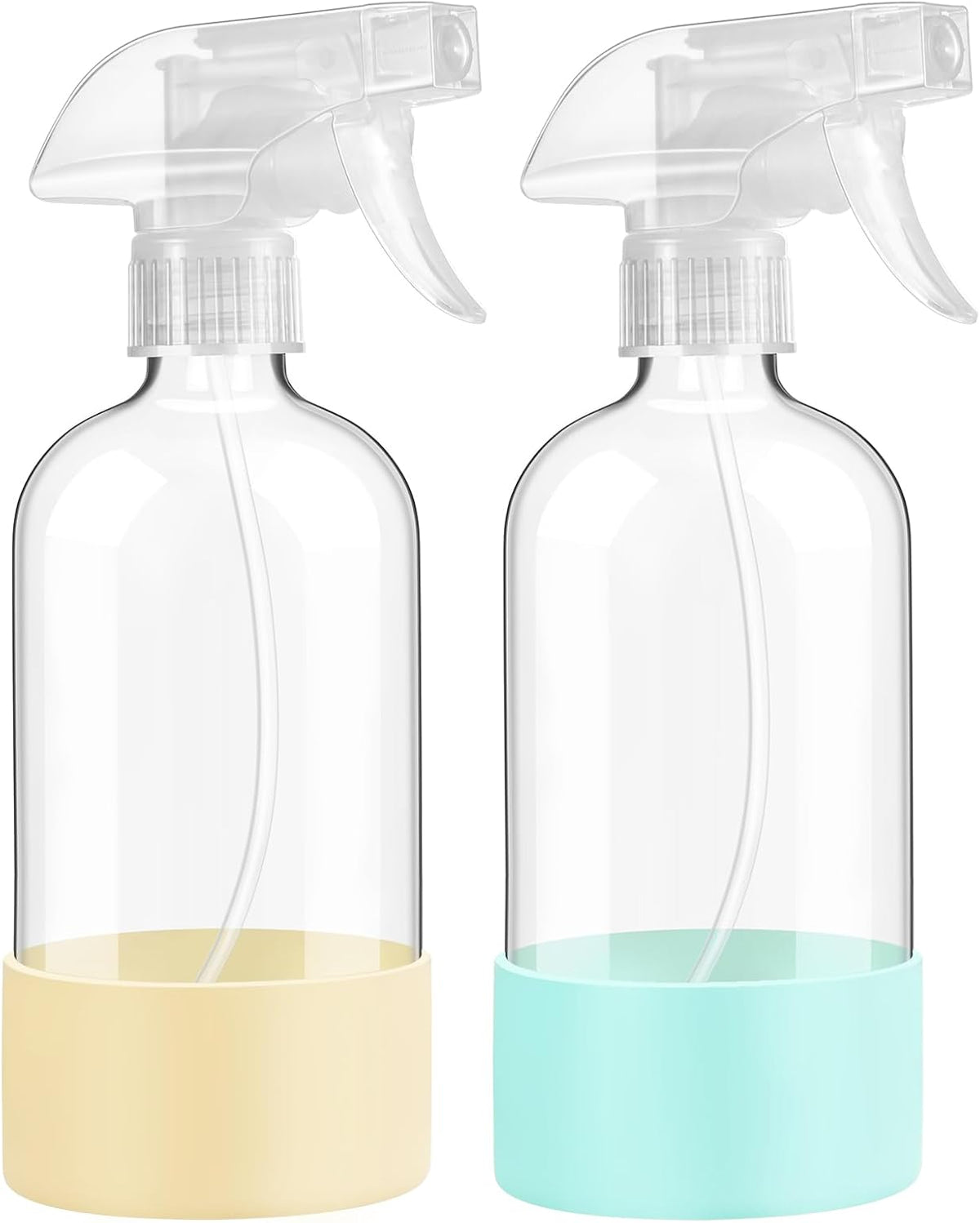 Glass Spray Bottles with Silicone Sleeve Protection, 16 oz 2 Pack, Reusable Spray Bottles with