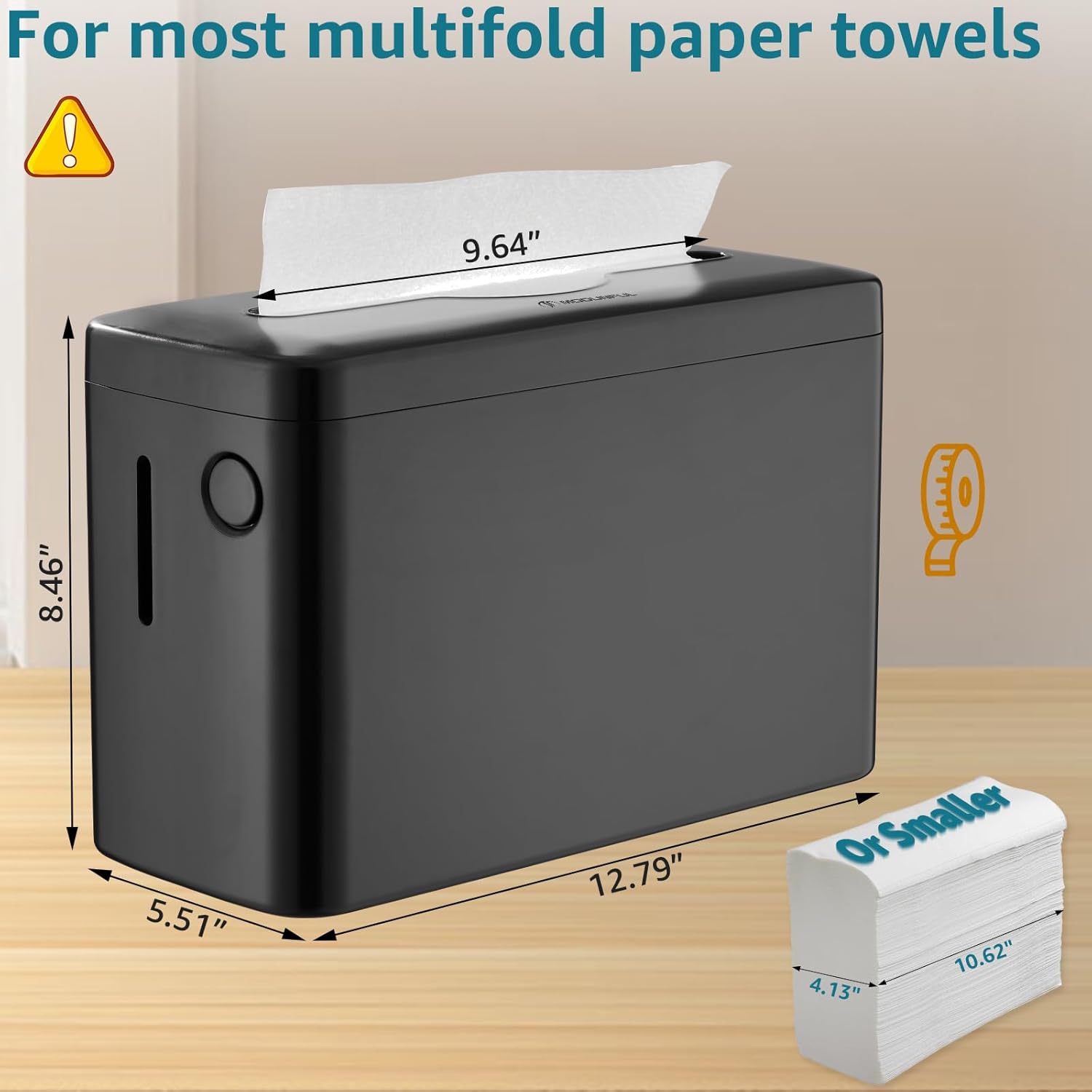Multifold Paper Towel Dispenser Countertop, Heavy Duty Wide-Design, 300-Sheet Large Capacity Black