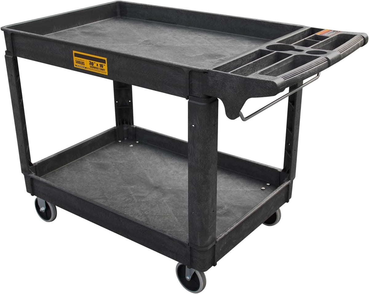 Utility Service Cart, 2-Shelf 500LBS Heavy Duty Plastic Rolling Utility Cart with 360° Swivel