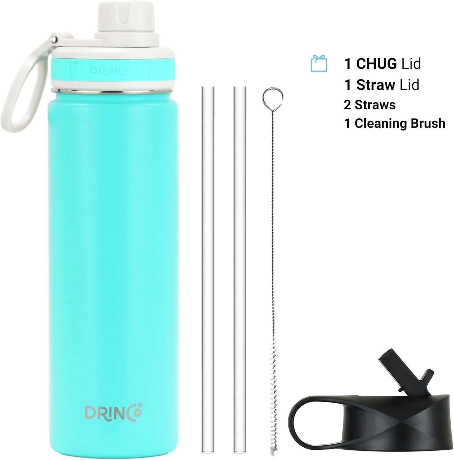 DRINCO Stainless Steel Water Bottle Spout Lid Vacuum Insulated Double Wall Water Bottle Wide Mouth
