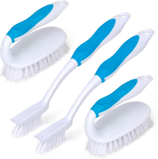 Scrub Brush Set, 4 Pack Deep Cleaning Brush Kit - 2 Scrub Brush, 2 Tile & Grout Brush with Built-in