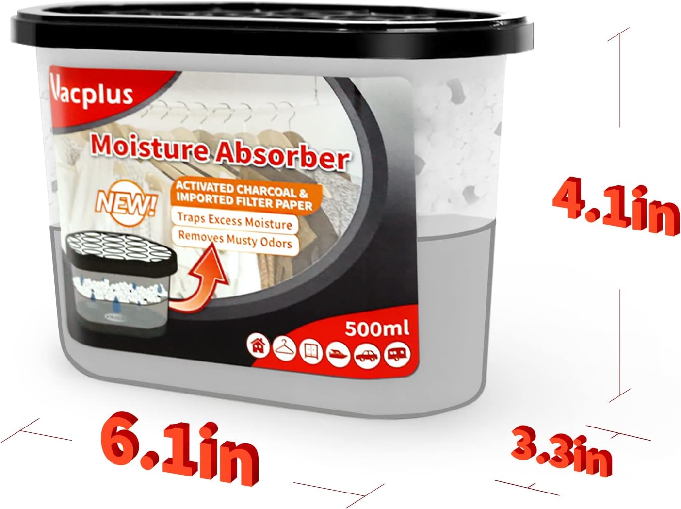 Vacplus Moisture Absorbers 6 Pack, 10.5 Oz Portable Humidity Absorber Boxes for Your Bathroom