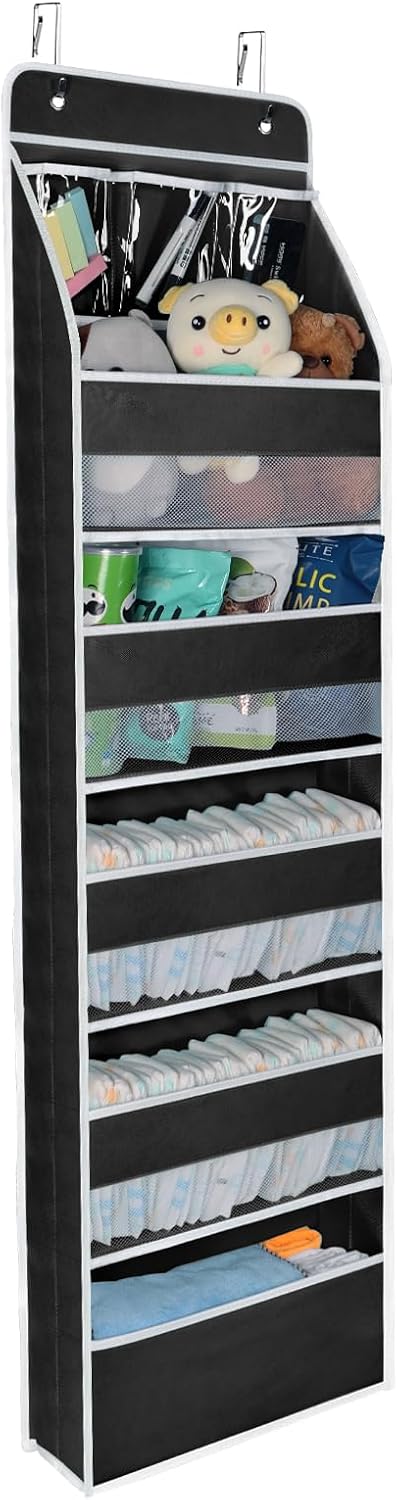 Univivi 6-Shelf Over Door Hanging Organizer Fabric Baby Door Storage with 5 Large Pockets and 3