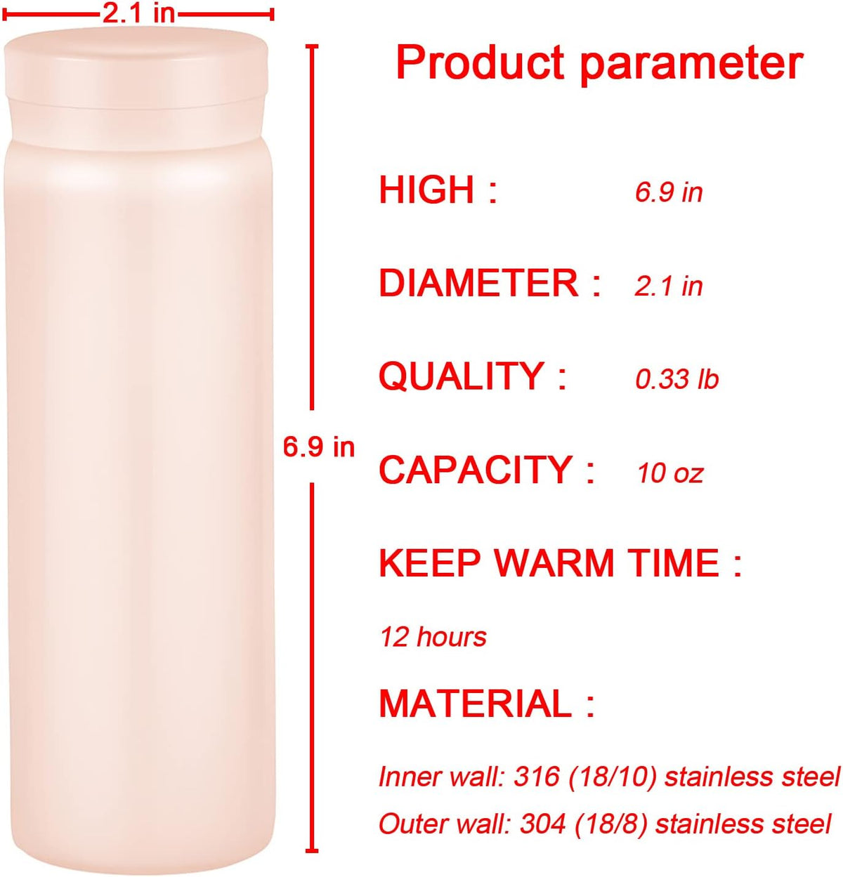 10oz Mini Water Bottle Stainless Steel Thermos Small Flask - Insulated Vacuum, Leak Proof, Keeps