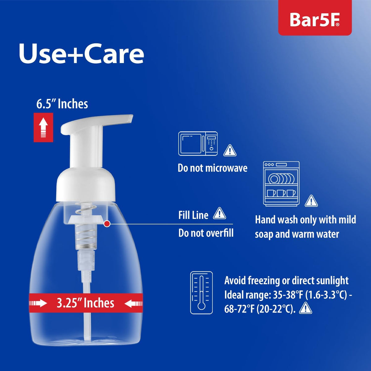 Bar5F Foaming Pump Bottle for Dr. Bronner's Castile Soap and All Generic Concentrated or Regular