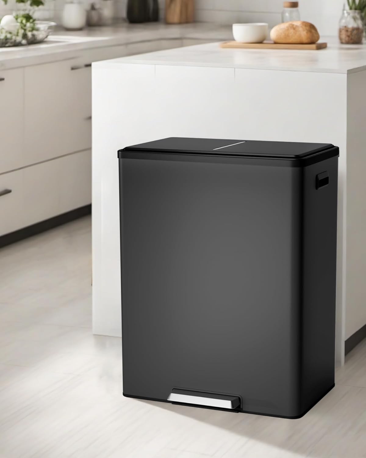 Garvee Dual Trash Can for Recycling and Trash, 2 x 30 L (60 L) Stainless Steel Kitchen Trash Can