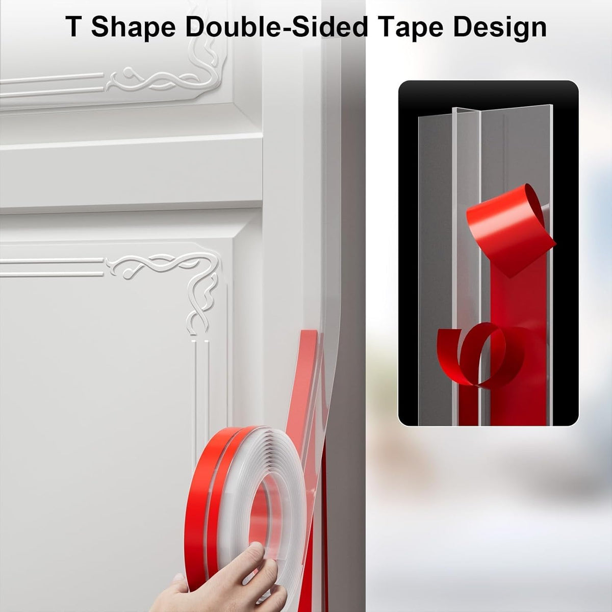 T-Shaped Door Draft Stopper, 1.97 in x 20 Ft Silicone Seal Strip for Windows Gaps, Weather