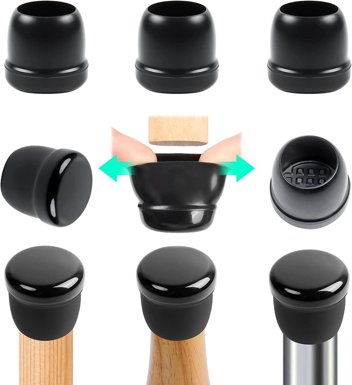Ezprotekt 24 Pcs Black Chair Leg Sliders for Carpet, Round Teflon Furniture Glides for Rug, Carpet